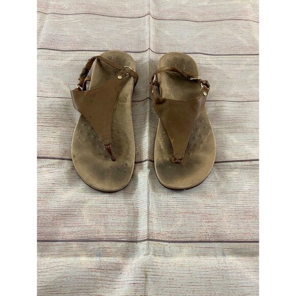 Vionic Women's Brown Leather T Strap Sandals - 11 - Picture 3 of 11